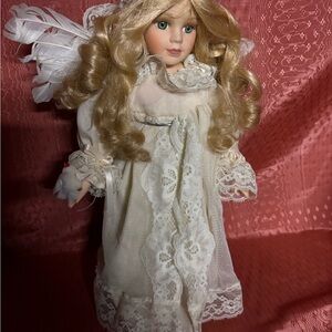 Elegant Angel Doll with Blonde Curls and Lace Dress